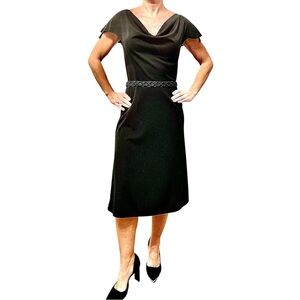 EXPRESS BLACK COWL NECK MIDI DRESS. SIZE 3/4. ELEGANT COCKTAIL DRESS.
